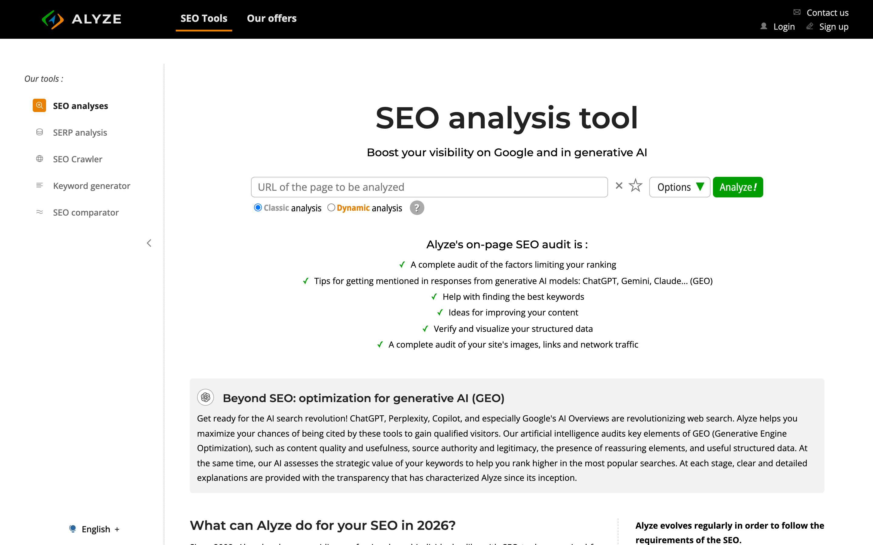 Alyze homepage